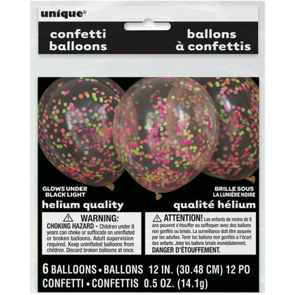 Palloncini con coriandoli colorati al neon da 30 cm 6 pezzi