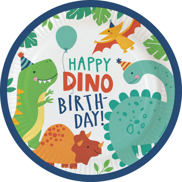 Piatti colorati Dino Buon Compleanno 23cm 8pz