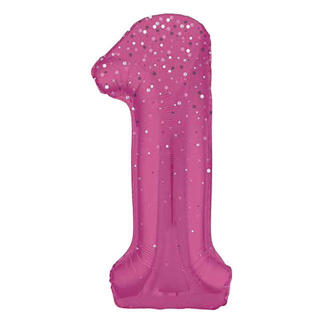 Palloncino figura 1 anno a pois rosa 86cm