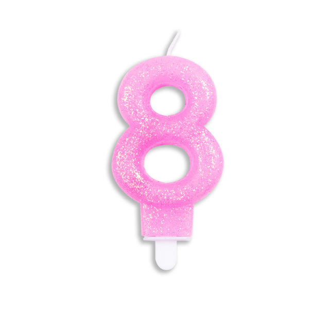 Candela 8 anni Rosa Glitter 7cm