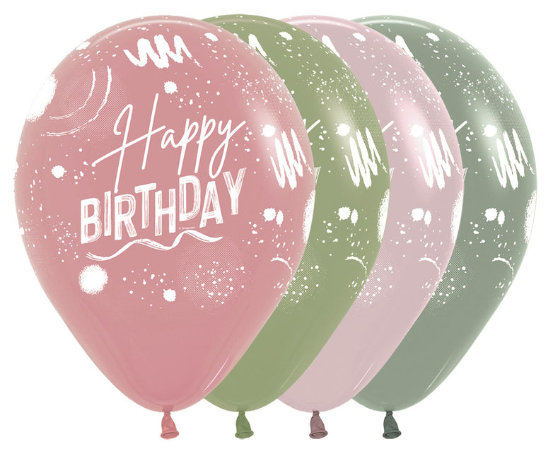 Palloncini Happy Birthday Brush Design Mix 30cm 25pz