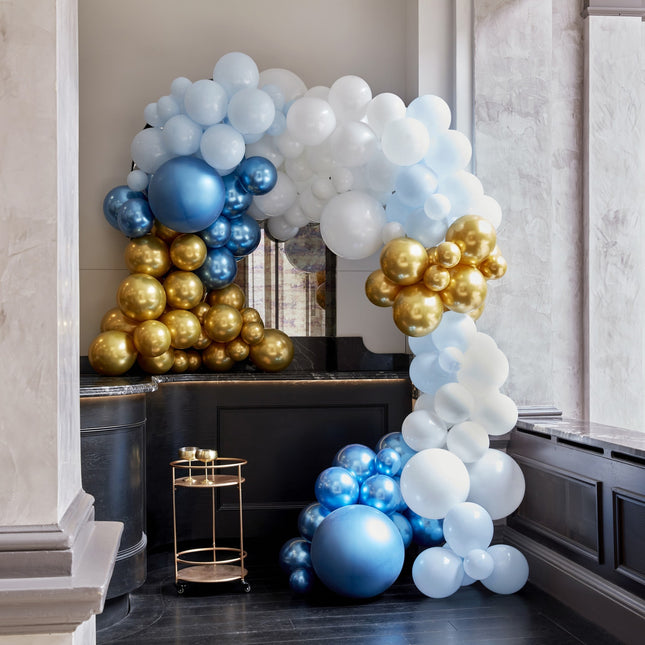 Arco di palloncini blu oro Chrome XL Set fai da te