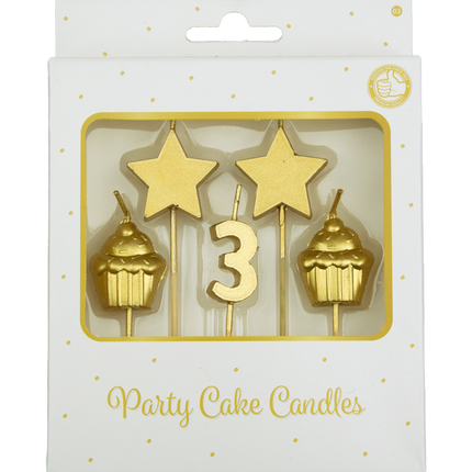 Candele 3 anni Cupcake Oro 17,5 cm