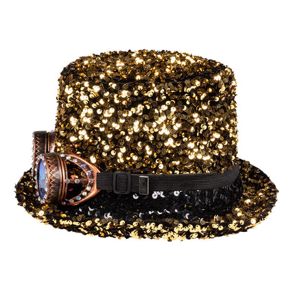 Cappello d'oro glitterato con occhiali