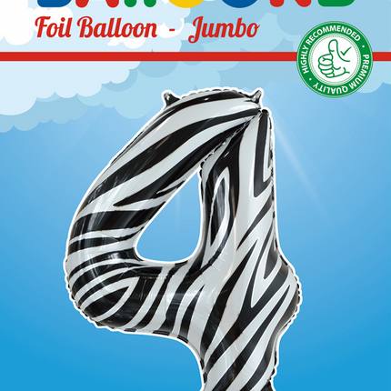 Palloncino in foil Figura 4 Zebra XL 86cm vuoto