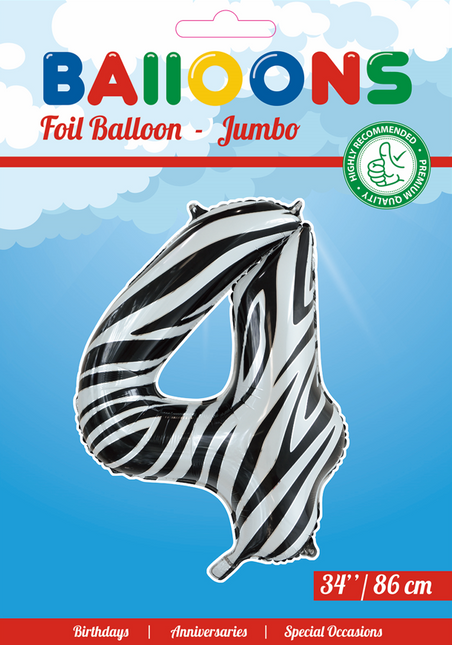 Pallone in foil Figura 4 Zebra XL 86cm vuoto