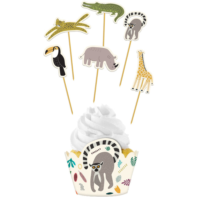 Cupcake Toppers animali della giungla 12 pezzi