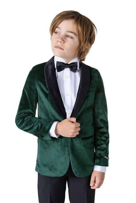 Blazer ragazzo di velluto verde scuro OppoSuits