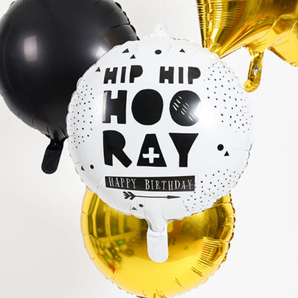 Palloncino ad elio Hip Hip Hooray Nero Bianco Vuoto 45cm