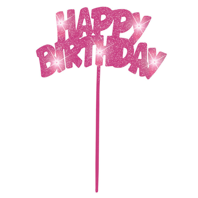 Cake topper Buon Compleanno Rosa Illuminazione 26cm