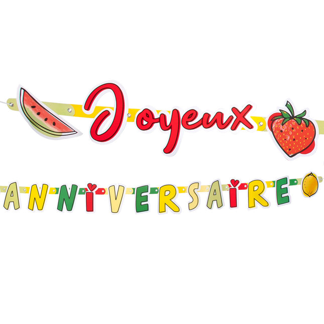 Ghirlanda di lettere frutta Joyeux Anniversaire in cartone 3m