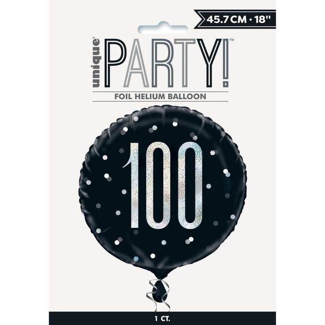 Palloncino ad elio 100 anni nero 45 cm vuoto