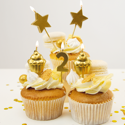 Candele 2 anni Cupcake Oro 17,5 cm