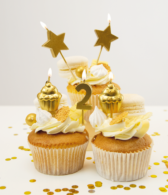 Candele 2 anni Cupcake Oro 17,5 cm