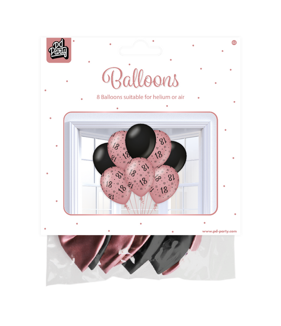 Palloncini 18 anni Rosa Nera 30cm 8pz