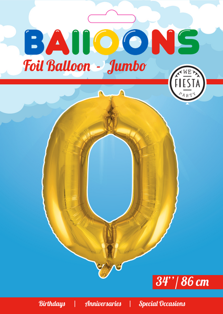 Palloncino Foil Figura 0 Gold XL 86cm vuoto