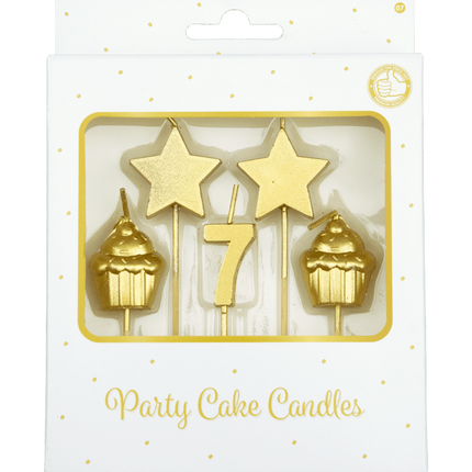 Candele 7 anni Cupcake Oro 17,5 cm