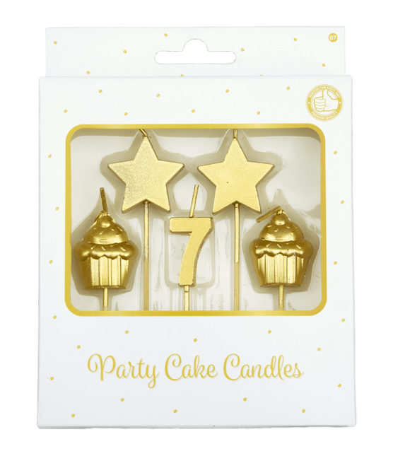 Candele 7 anni Cupcake Oro 17,5 cm