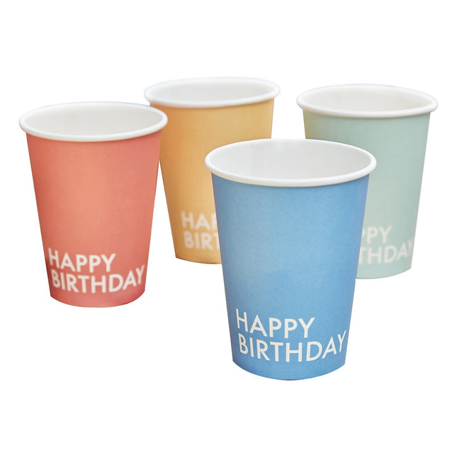 Tazze colorate di Buon Compleanno 266ml 8pz