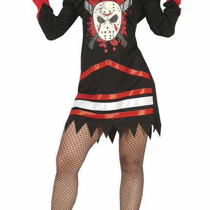 Costume di Halloween da hockey su ghiaccio da donna rosso nero