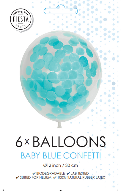 Palloncini a coriandoli azzurro 30 cm 6 pezzi