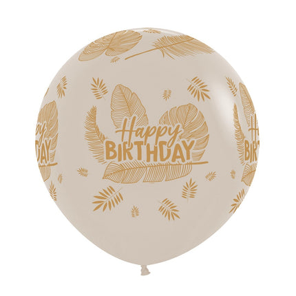 Palloncini Buon Compleanno Foglie Tropicali Sabbia Bianca 61cm 3 pezzi