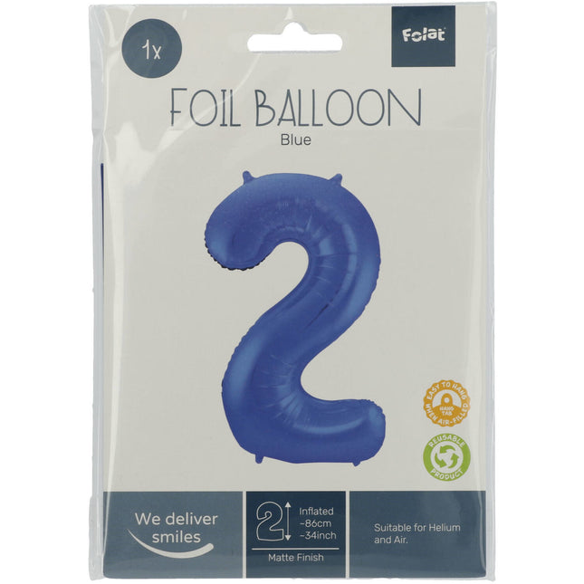 Palloncino Foil Figura 2 Blu Opaco XL 86cm vuoto