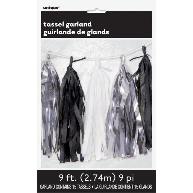 Ghirlanda di nappe Nero Bianco Argento 2,7 m