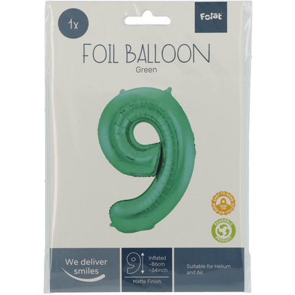 Palloncino Foil Figura 9 Verde Opaco XL 86cm vuoto