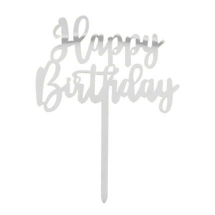 Cake topper argentato Happy Birthday 15,5 cm