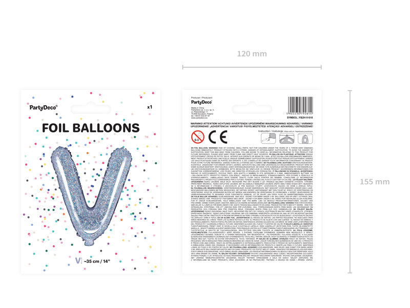 Palloncino in foil Lettera V Olografica Vuoto 35 cm