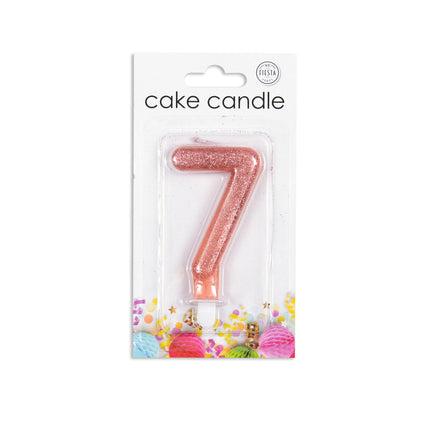 Candela 7 Anni Oro Rosa Glitter 7cm