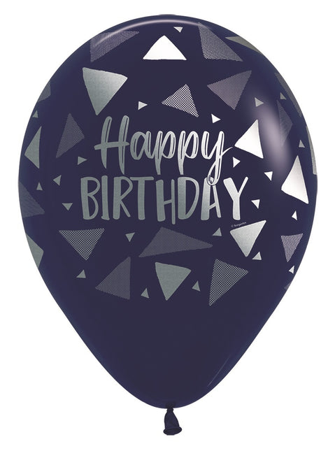 Palloncini Happy Birthday Triangles Blu Navy Metallic Ink 30cm 25pz