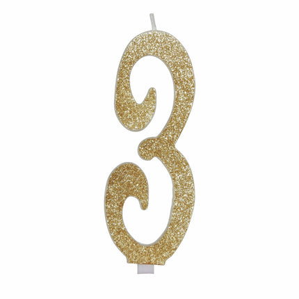 Candela Dorata 3 Anni Glitter 12,5 cm