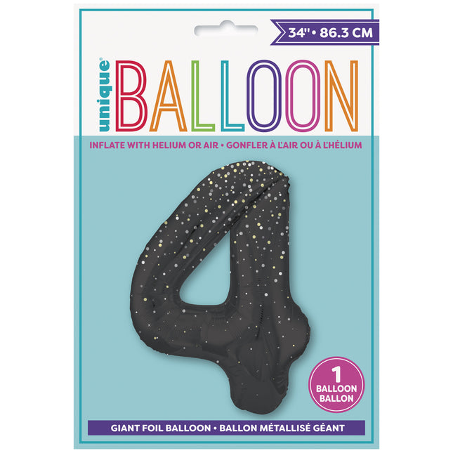 Palloncino figura 4 anni a pois neri 86 cm