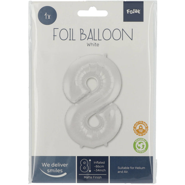 Palloncino Foil Figura 8 Bianco Opaco XL 86cm vuoto