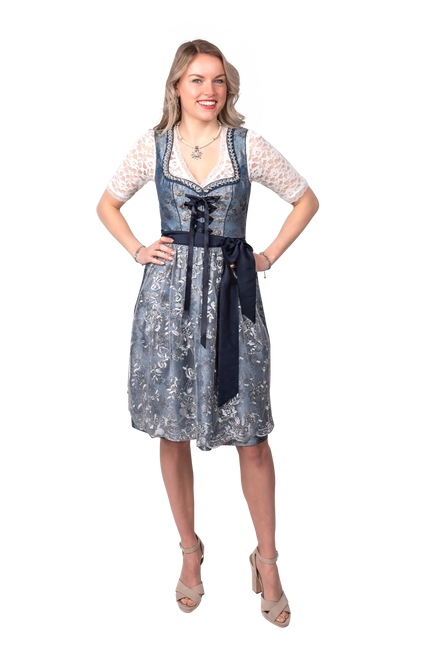 Dirndl 2-teilig, blau/grau Blumen