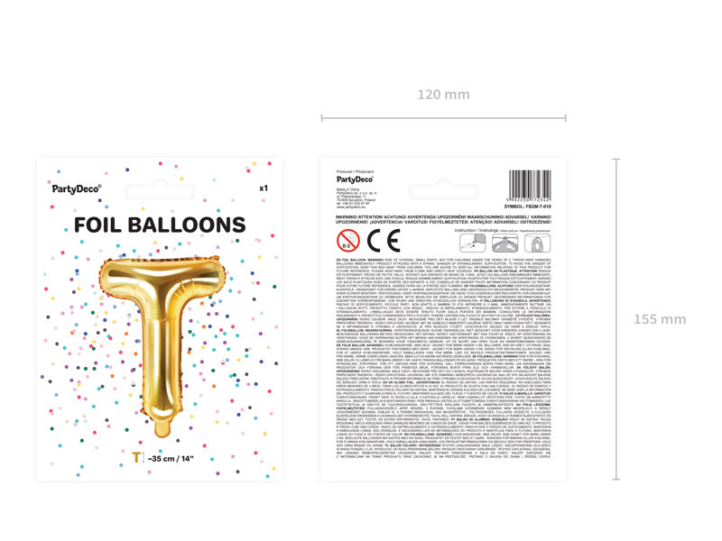 Palloncino in foil Lettera T Oro Vuoto 35cm