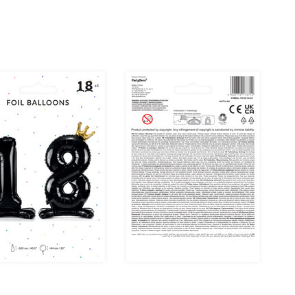 Palloncino Foil Figura 18 Nero Standard Vuoto 84cm