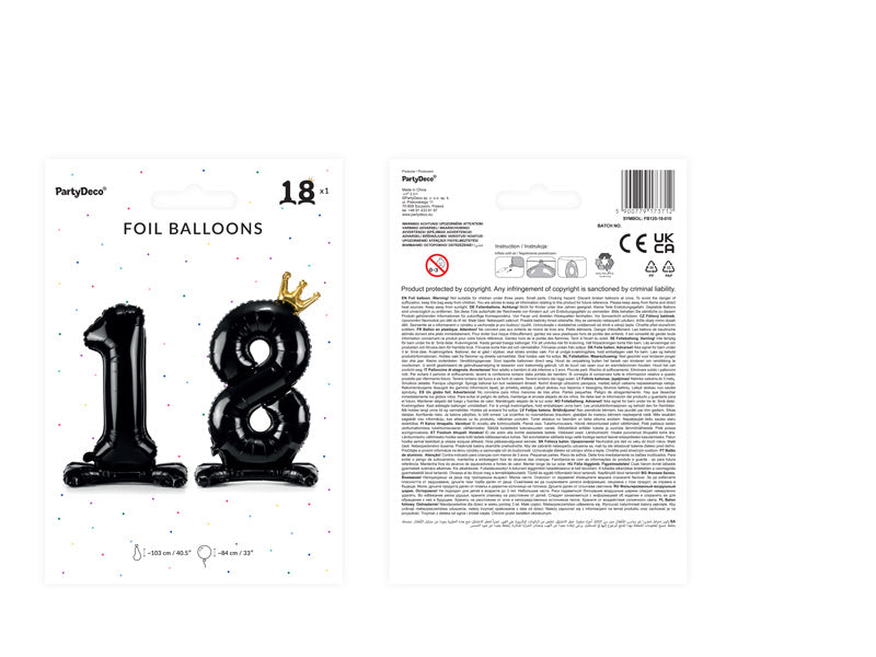 Palloncino Foil Figura 18 Nero Standard Vuoto 84cm