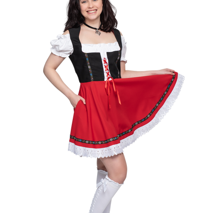 Abito Dirndl Oktoberfest Nero Rosso Donna