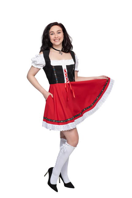 Abito Dirndl Oktoberfest Nero Rosso Donna