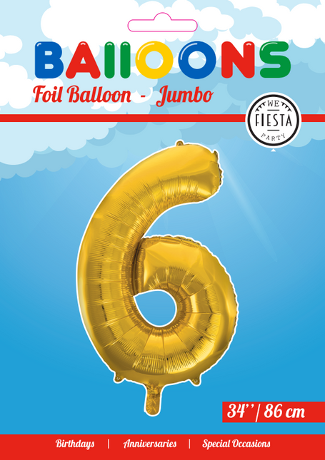 Pallone Foil Figura 6 Gold XL 86cm vuoto