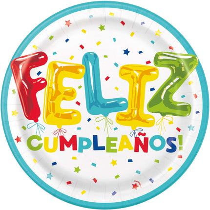 Piatti Feliz Cumpleanos 23cm 8pz