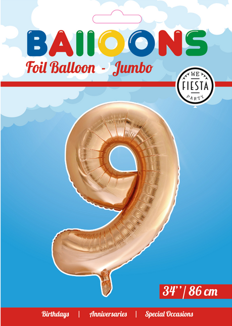 Pallone in foil Figura 9 Oro Rosa XL 86cm vuoto