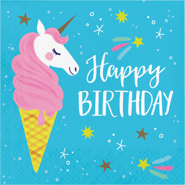 Tovaglioli Unicorno Buon Compleanno 33cm 16pz