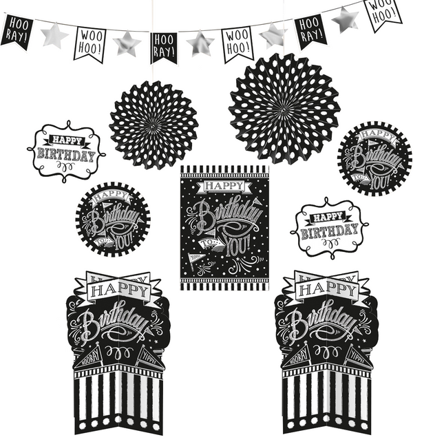 Set di decorazioni per il compleanno Buon compleanno nero 10 pezzi