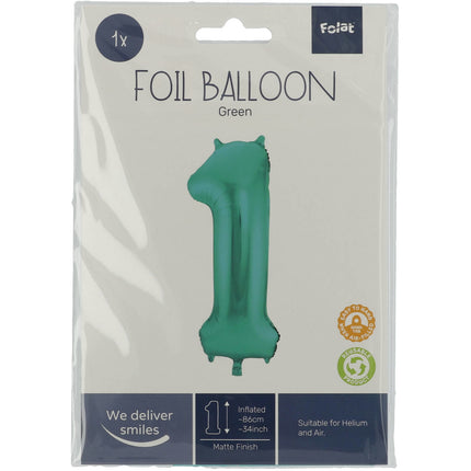 Palloncino Foil Figura 1 Verde Opaco XL 86cm vuoto