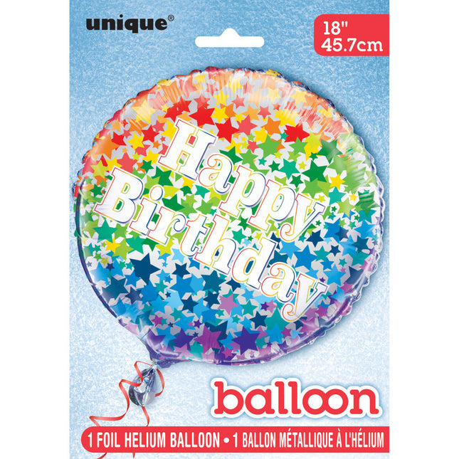 Palloncino ad elio Happy Birthday Stars Rainbow 45cm vuoto