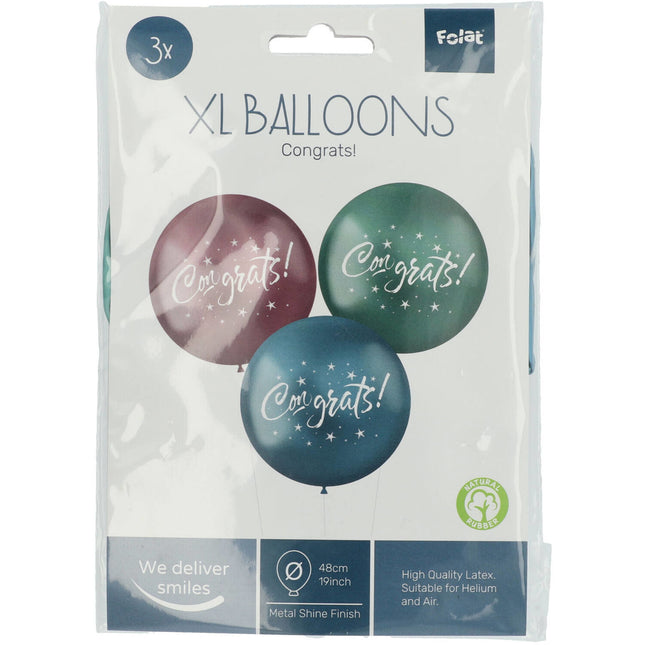 Palloncini Congratulazioni Viola Verde Blu 48cm 3 pezzi